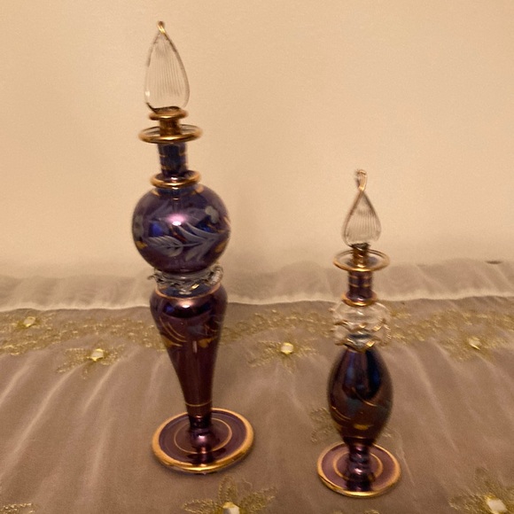 Other - Vintage Egyptian Hand Blown Glass Perfume Bottle With Dapper Set of 2